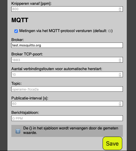 MQTT settings in Operame